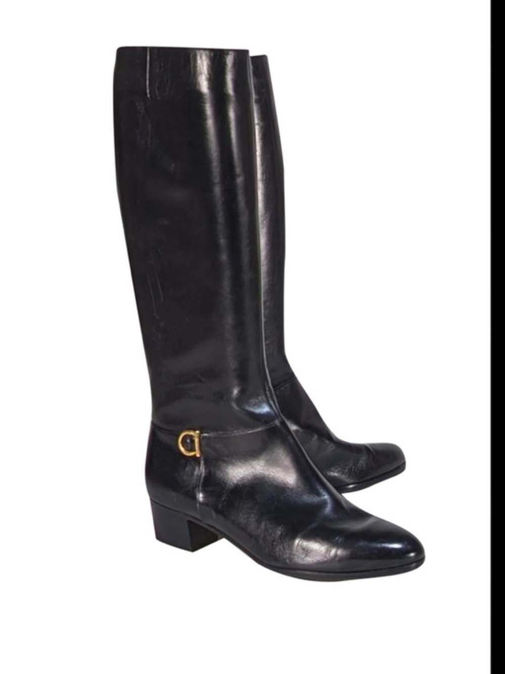 Salvatore Ferragamo Black Leather Riding Boots Women Size 7.5